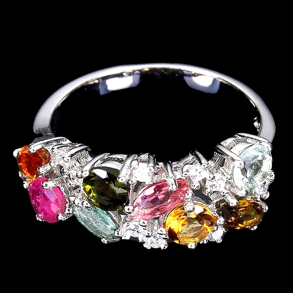 Natural Tourmaline 6x3mm & Cz 925 Sterling Silver Ring Size 7.5 - Picture 4 of 6